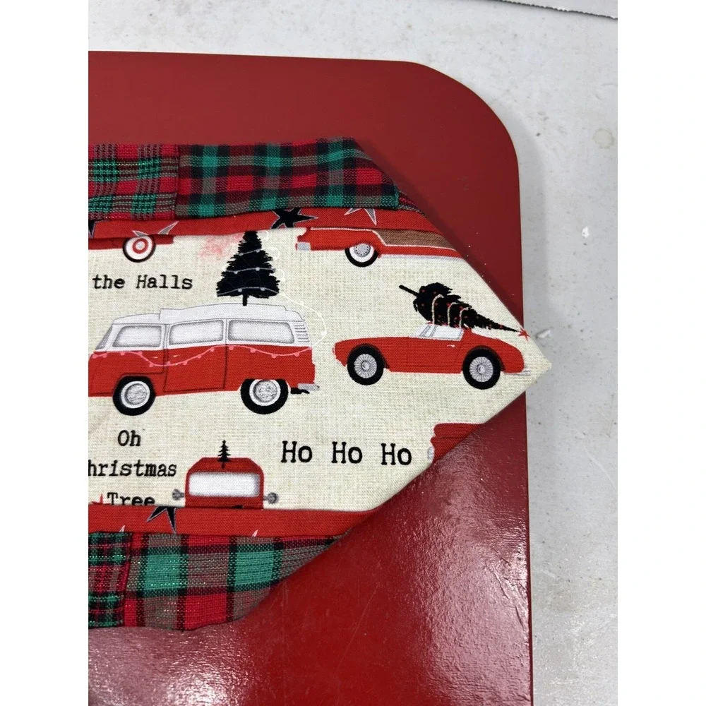Small Table Runner & Tree Cookie Cutter Christmas Plaid Truck Santa Van Wagon
